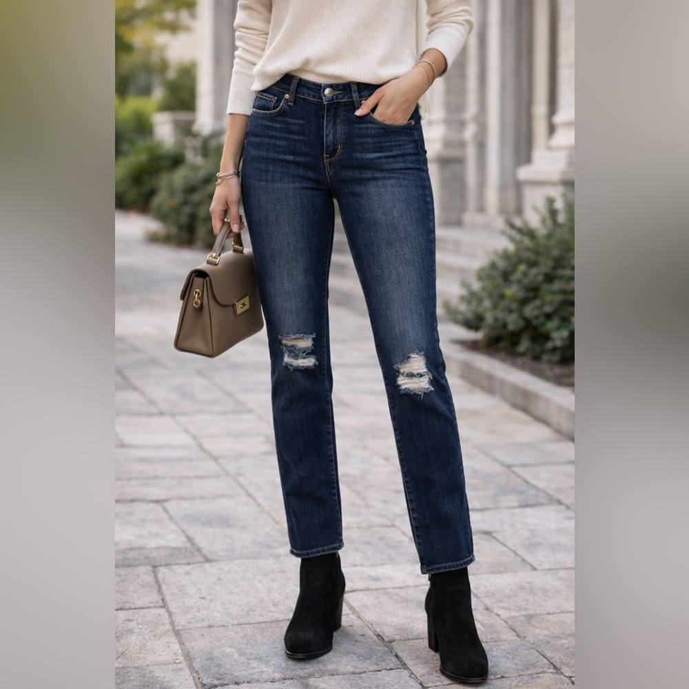 PAIGE Jacqueline Straight Leg‎ Jeans Size 26 Distressed Blue Denim